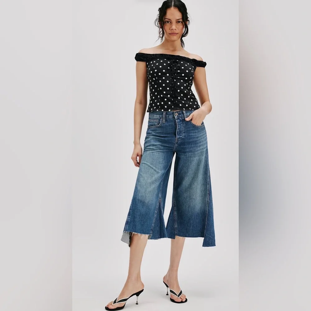 We The Free Ripple Wide-Leg Pieced Cropped Jeans